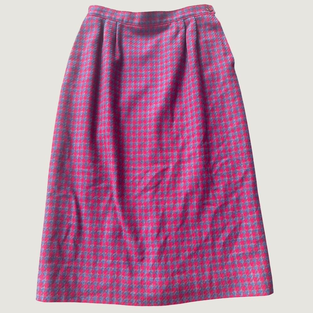 Pendleton Midi Skirt Women Size 8 Red Blue Houndstooth Vintage Wool 80's Charm